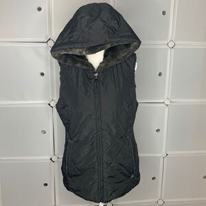Kristen Blake Black & Faux Fur Reversible Hooded Vest Size Small